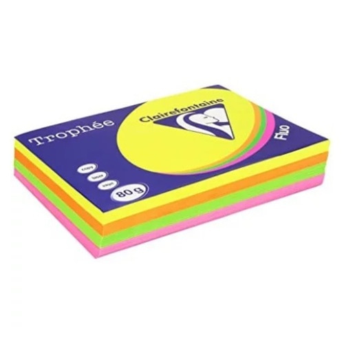 Trophee Colour Paper A4 80gsm 5 Assorted Flouro Colours Ream of 100 Sheets