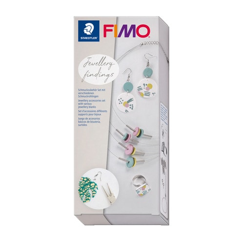 FIMO Accessory set 'Jewellery blanks' in a cardboard box contains 2 ear hooks, 2 eye pins, 10 metal tubes, 1 square tub ring, 5-row necklace