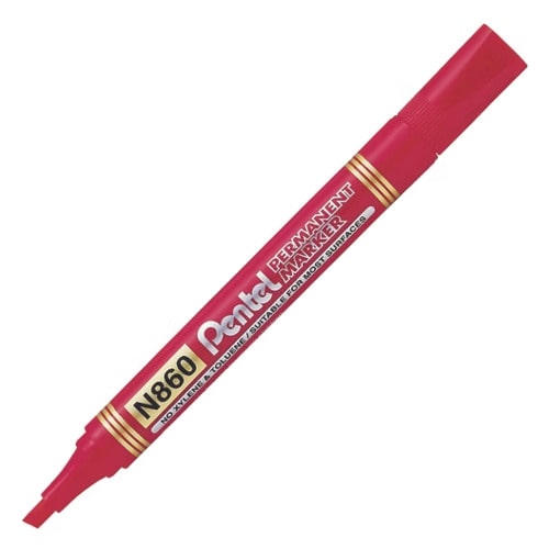 Pentel N860 Permanent Marker Chisel Point Red - Sold Each (12 per Box)