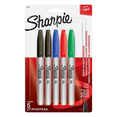 Sharpie Permanent Marker with Fine Bullet Nib in Assorted 5 Pack - Impact