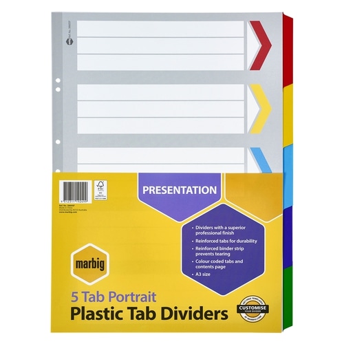 Marbig Indices & Dividers 5 Tab Reinforced A3 Portrait